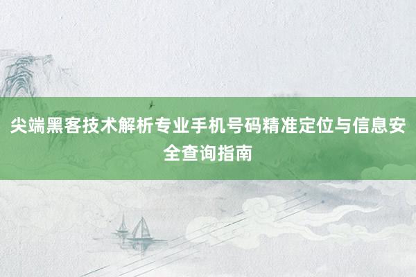尖端黑客技术解析专业手机号码精准定位与信息安全查询指南